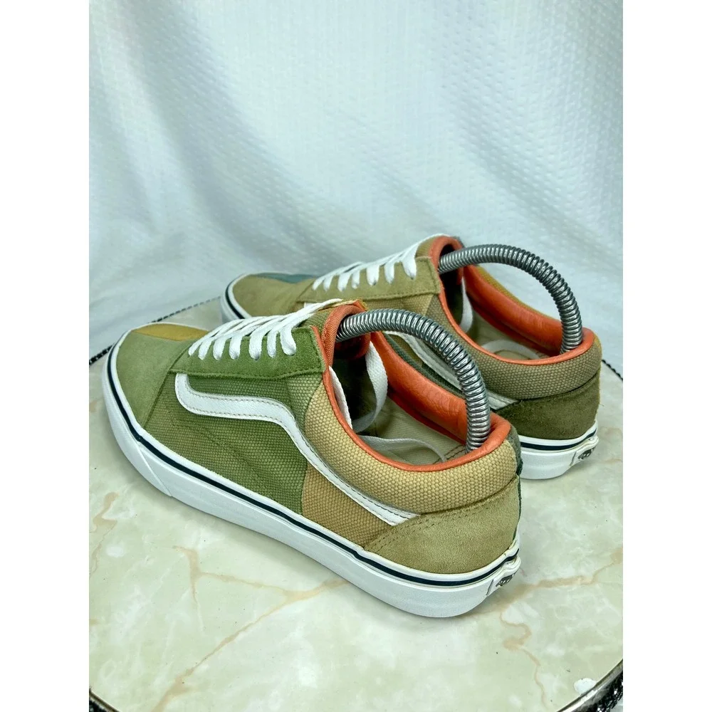 Vans Multi Color Block Skater Shoes Women 8.5 Green Tan Patchwork Retro Sneakers